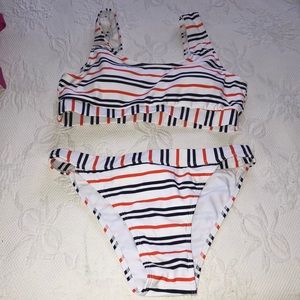 Navy and orange striped bikini